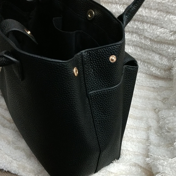 NEW A New Day Pebbled Vegan Leather Purse Bag Satchel Expandable Side Snap Black - Picture 4 of 7